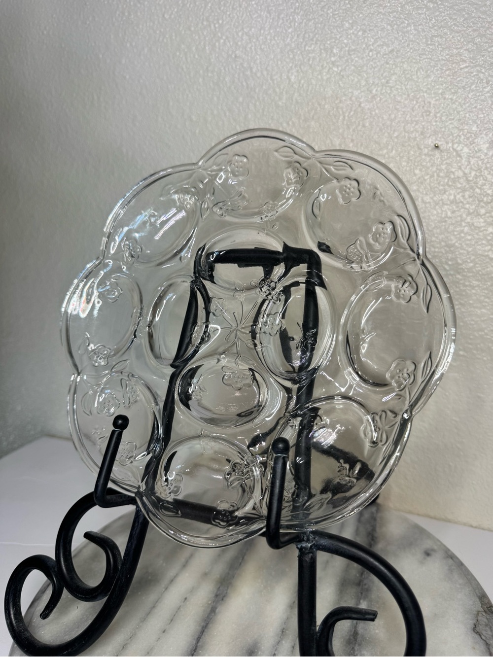 Vintage Anchor Hocking Savannah Clear Glass Deviled Egg Platter Dish Scalloped